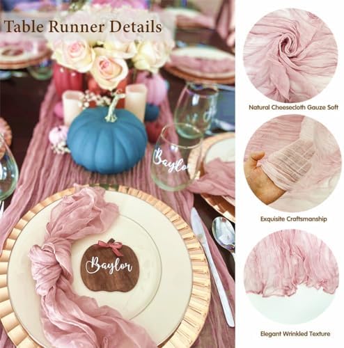 1 Pack Cheesecloth Table Runner, 10FT 35x120 inch Baby Pink Table Cloth, Boho Rustic Gauze Dusty for Baby Shower Decor, Mothers Day, Bridal Shower, Wedding, Thanksgiving, Christmas, Birthday Decor