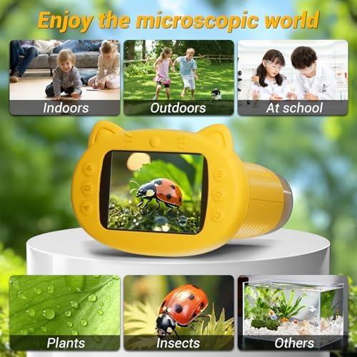 2.4" Screen Pocket Kids Microscope: 1000X Handheld Microscope for Photo and Video - Portable Science Kits STEM Toys – Christmas/Birthday Gifts for Girls & Boys Ages 3-12(Orange)