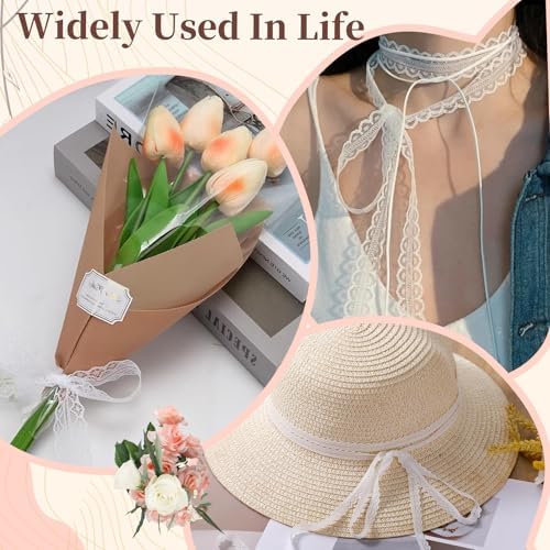 1.3CM x 10 Yards White Stretch Lace Trim,Elastic Floral Crochet Cotton Lace Ribbon for DIY Sewing, Bridal Wedding Dress Decoration, Crafts, Christmas Gift Wrapping