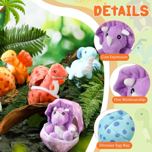 12 Pcs Adopt a Dinosaur Party Favors Bulk 6 Small Dinosaur Stuffed Animals Plush Toys Dino Plushies with 6 Mini Dino Egg Bag Stuffer for Kids Boys Girls Christmas Halloween Birthday Gifts