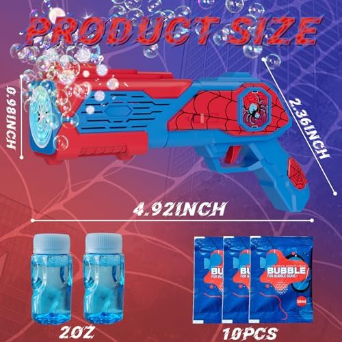 Spider-Bubble Machine Gun for Kids: Toys for 3+ Year Old Boys, Spider Toys for Boys 4-6, Outsider&Outdoor Toy for Toddlers 3-5, Christmas, Summer, Wedding, Party Favors, Halloween, Birthday Gifts