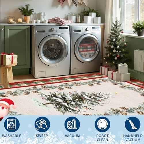 GarveeHome Checkered Christmas Kitchen Runner Rug Red 2x8 Runners for Hallways Non Slip, Washable Christmas Tree Print Floor Runner Rugs Stain Resistant Low-Pile Long Carpet for Entryway Bedroom