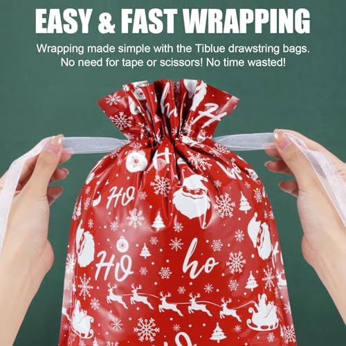 Asoulin Christmas Drawstring Gift Bags with Tags - 40 Pcs Christmas Gift Bag Assorted Size Large Medium Small Foil Gift Wrapping Bag for Birthday, Goodies, Xmas Holiday Party Favor Decoration Supplies