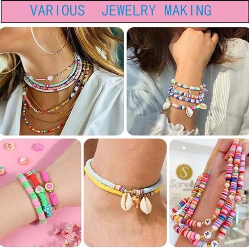 XMZCOLA Clay Beads Bracelet Making Kit, 144 Colors Flat Polymer Friendship Spacer Heishi Beads for Jewelry Making with Letter Beads and Elastic Strings, 2025 Crafts Christmas Gift (144 Colors)