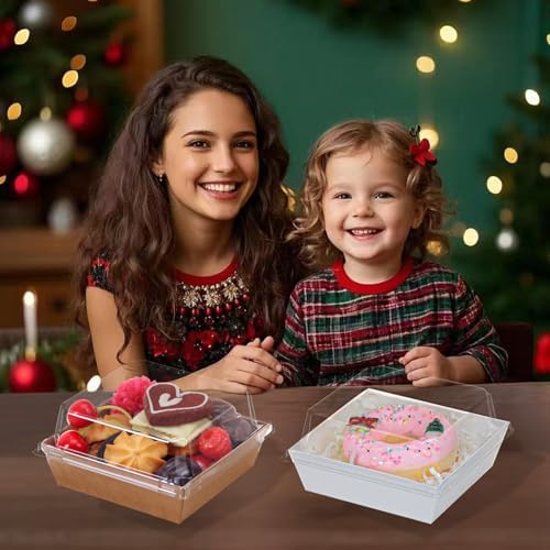 100Pack 4 Inches Charcuterie Boxes with Clear Lids - Bakery, Chocolate Covered Strawberries, Mini Cake, Pie Boxes - Perfect for Christmas, Valentine's, Halloween