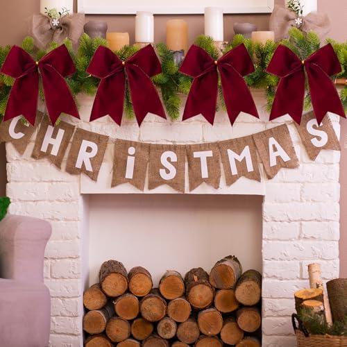 15 Pcs Velvet Bows for Christmas Tree - 6 Inch Vintage Velvet Ribbon Christmas Bows for Gift Wrapping Xmas Tree Topper Bow Ornaments for Garland Wreath Bows Decor (Burgundy)