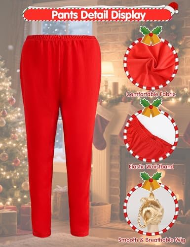 Who Lou Costume for Girl 5 Pcs Red Christmas Costumes Outfit with Blonde Wig Xmas Halloween Cosplay Holiday