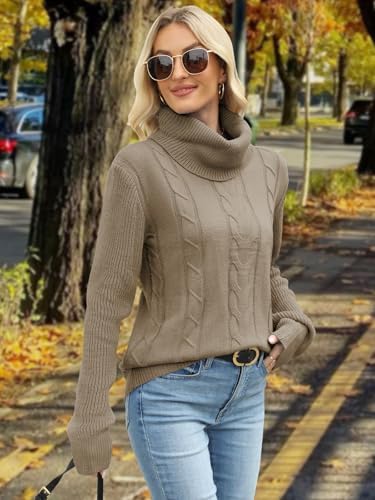 Womens Cable Knit Turtleneck Sweaters 2025 Winter Warm Long Sleeve Pullover Casual Tops