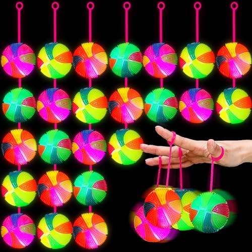 Wettarn 24 Pcs 2.6 Inch Bouncy Light up Ball for Kids LED Flashing Spiky Sensory Stress Balls Fidget Sensory Glow Toys Carnival Prizes Bulk School Halloween Christmas Party Favor(Basketball)