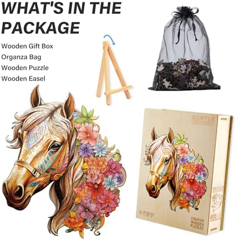 Wooden Puzzles for Adults, Horse Wood Puzzles Adult, Unique Animal Shape Wooden Jigsaw Puzzle, Christmas Birthday Gifts for Women Men Puzzle Game Lovers (S - 9.8×8.9in - 100pcs)