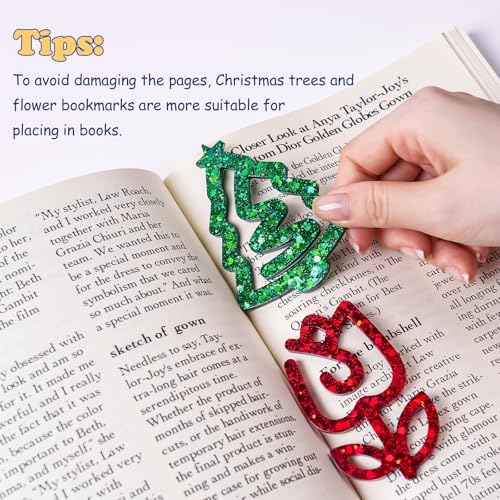 10-Cavity Silicone Resin Bookmark Mold with Varieties of Shapes and Size, Paper Clip Molds with Christmas Tree Cross Apple Shapes for DIY UV Resin Crafts, DIY Unique Gifts for Book Lovers