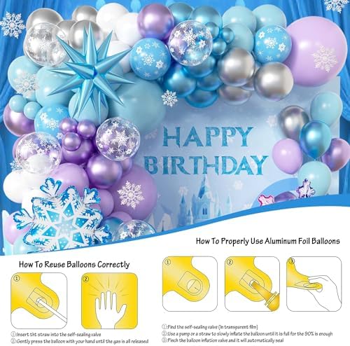 Frozen Balloon Arch Kit,Blue Purple White Balloons Arch Garland,Frozen Birthday Party Decorations For Girls,Cartoon Theme Party Supplies