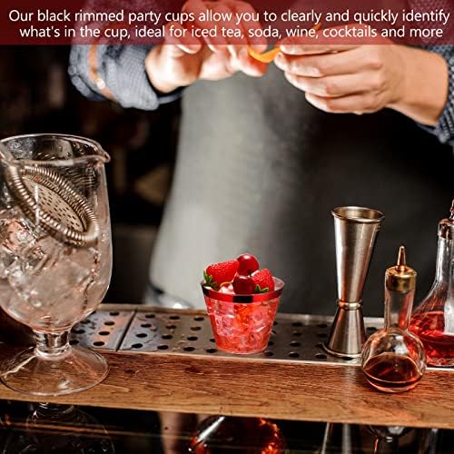 Lounsweer 100 Pcs 9oz Rimmed Plastic Cups Christmas Clear Cocktail Cups Heavy Duty Disposable Wine Glasses for Birthday Bridal Shower Baby Shower Holiday Celebrations(Red)