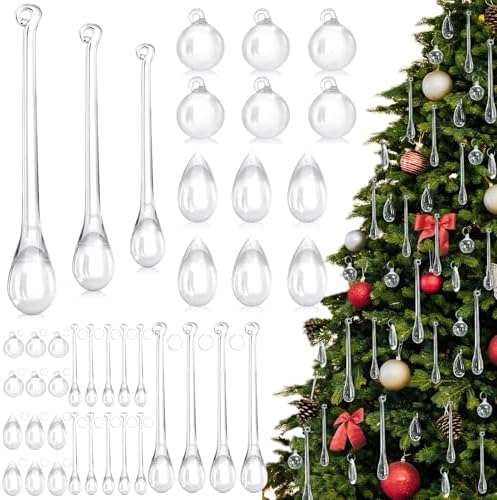 200 Pcs Christmas Tree Ornaments Clear Acrylic Hanging Teardrop Ornaments 5 Styles Christmas Crystal Chandelier Pendant Crystals for Centerpieces Chandelier Wedding Decor (Clear)