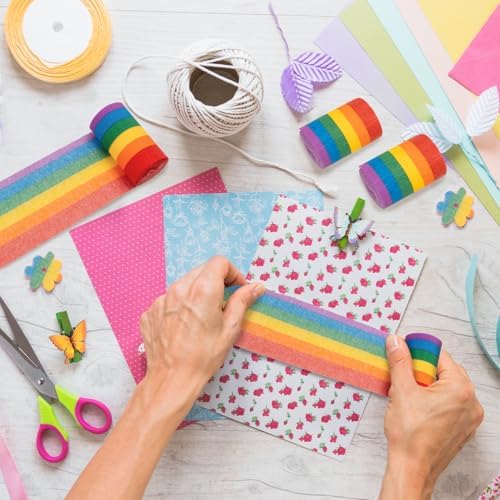 6 Rolls Rainbow Party Streamers Crepe Paper, Rainbow Party Decorations for Christmas Birthday Wedding Bachelorette Bridal Baby Shower Pride Party Candyland Backdrop DIY Supplies Art Crafts