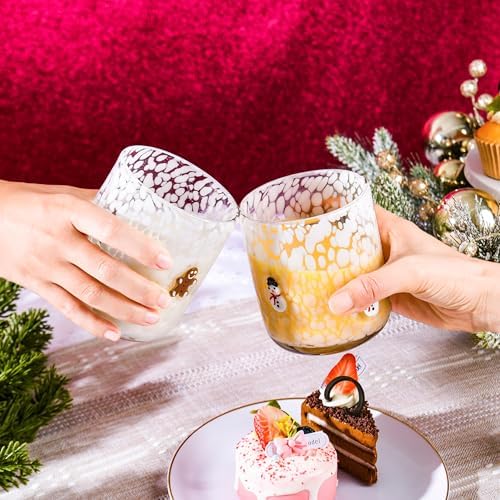 2 Pcs Christmas Icon Glass Cups Set-14 oz Gingerbread Man and Snowman Icon Wine Glasses Double Old Fashioned Icon Hand blown Cocktail Glasses Drinking Cups for Holiday Party Supplies and Lovely Gift
