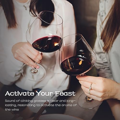 Chouggo Super Large 28Oz Wine Glasses Set of 4, Hand Blown Crystal Red Wine or White Wine Burgundy Glass, Hand Crafted by Artisans - Gifts for Women, Men, Wedding, Anniversary, Christmas, Birthday