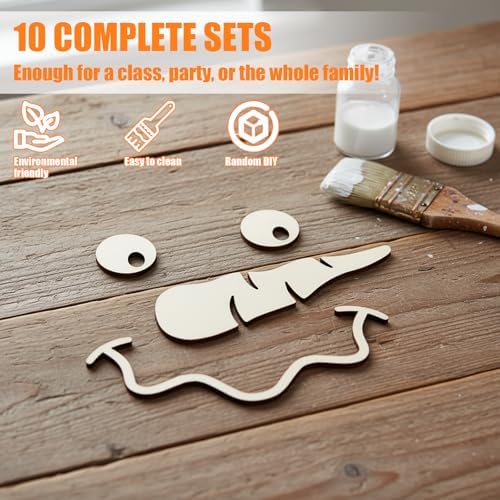 10-Set Unfinished Wood Snowman Face for Craft Kit - Paintable Wooden DIY Supplies with Eyes, Nose & Mouth - Christmas Ornament Supplies, Holiday Craft Decorations for Kids & Adults