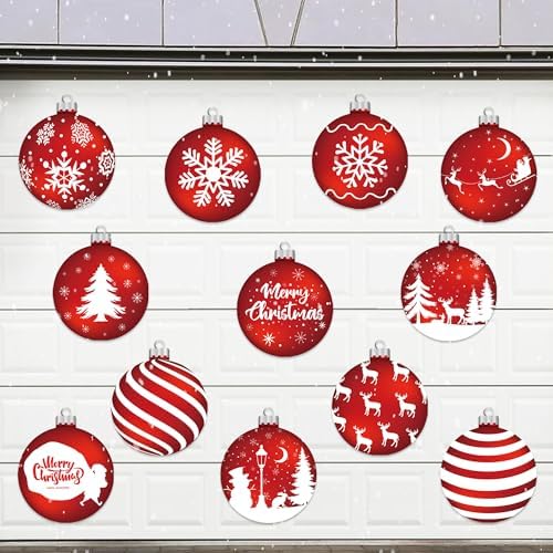 12 Pcs Christmas Garage Door Decorations Magnets Merry Xmas Ball Garage Door Magnet Stickers Christmas Ball Refrigerator Magnets Decals for Garage Door Car Refrigerator Indoor Outdoor Home Decor