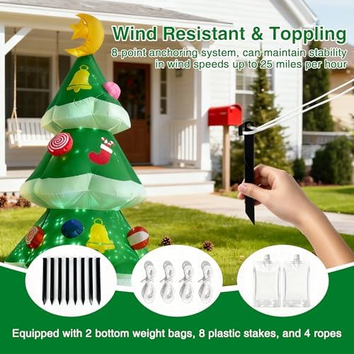 COOLWUFAN 7.5 FT Inflatables Christmas Tree Decoration, Christmas Inflatables Blow Up Yard Decoration with 3 Gift Boxes & Built-in LEDs for Christmas Decorations, Indoor Outdoor Yard Garden Lawn Decor