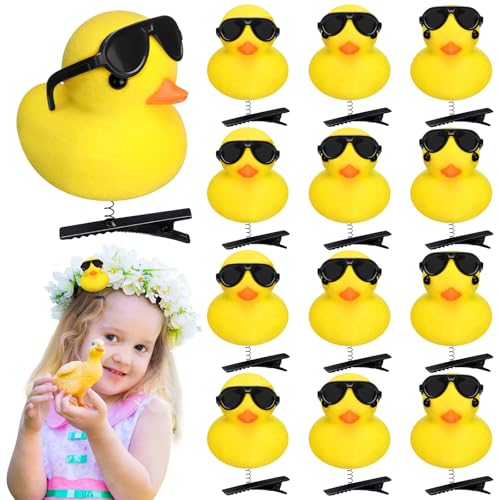 12 Pcs Duck Hair Clips Cute Festival Rave Sprouts Yellow Duck Hairpin Kawaii Cartoon Ducky Clips Decorative Hair Accessories for Christmas Halloween Holiday Party Props(Cool Style)