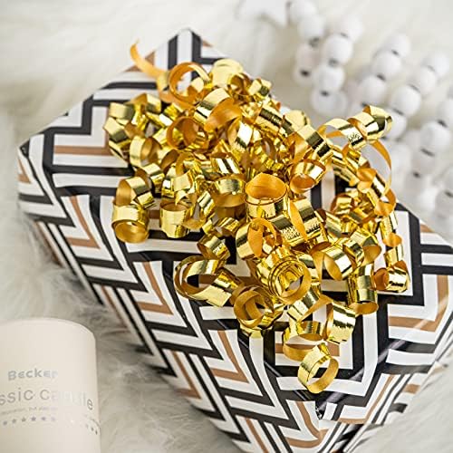 WRAPAHOLIC 12-Count Gold Self-Adhesive Curly Bows Gift Wrap Accessory - Perfect for Christmas, Birthday, Holiday, Party Favors Decorations