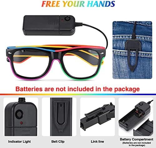 YouRfocus Led Light up Glasses 2 Pack Multi-Color Glow in the Dark Neon Rave Glasses for Rave Party, EDM, Halloween, Christmas, Wired with Battery Power (6 colors)
