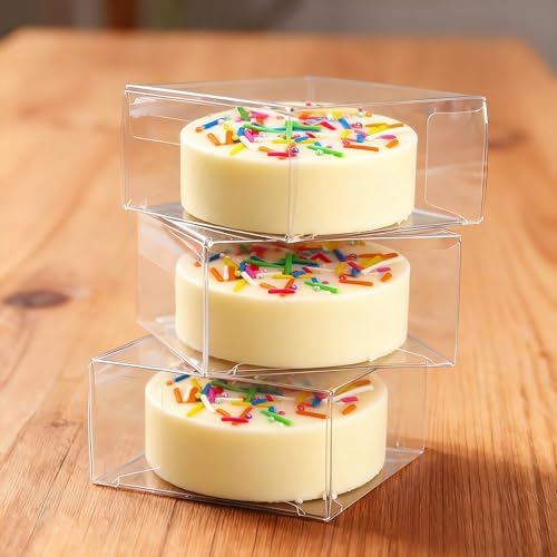 XP-ART 50 PCS Individual Clear Chocolate Coverd Oreos Cookie Boxes,2.36" x 2.36" x 1.18" Individual Macaron Box Mooncake Packaging for Wedding Easter Halloween Christmas Party