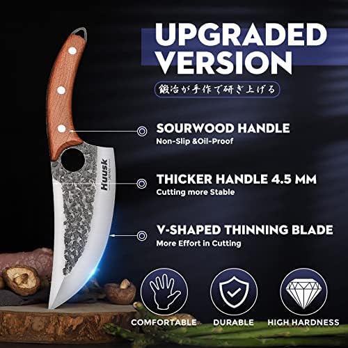 Huusk Chef Knives, Upgraded Viking Knife with Sheath Hand Forged Butcher Knife for Meat Cutting, Sharp Meat Cleaver for Kitchen and Outdoor, Thanksgiving Christmas Gifts