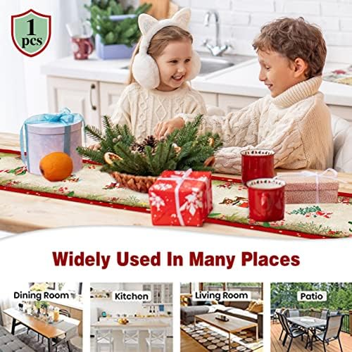 Vintage Christmas Table Runner Xmas Holiday Santa Claus Kitchen Dinner Table Decorations Merry Christmas Table Runner for Indoor Outdoor Home Party Decor 13 x 91 Inch