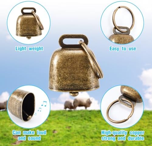 2 Pack Goat Collars with Bells, Sheep Grazing Copper Bells and Adjustable Nylon Collar Set Loud Bronze Bell for Farm Animal Sheep Cow Accessories Christmas Thanksgiving Gift for Goat Lovers