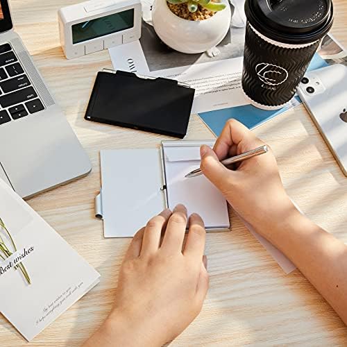 2 Pieces Metal Pocket Notebook with Pen and Refillable Paper, Aluminum Flip Mini Notepad Holder, Small Journal with Pen Holder for Office Supplies Christmas gifts(Black, Silver)