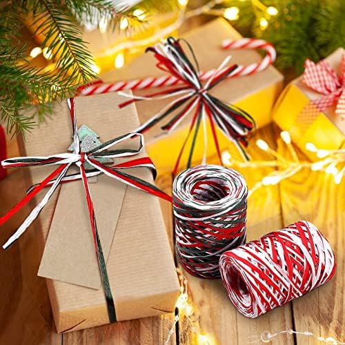2 Rolls Christmas Raffia - 524 Ft Colored Matte Raffia Paper Ribbon Packing Twine for Craft Gift Wrapping DIY Crafts Holiday Decoration