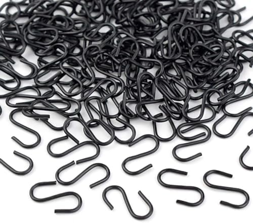 100 Pack Mini S Hooks for Hanging Small S Hook for Jewelry Metal S-hook Mini S Shaped Hanger for Christmas Ornament 1/2 Inch Wire Hangers for Crafts DIY Iron S-Shaped Connectors for Key Chain (Black)