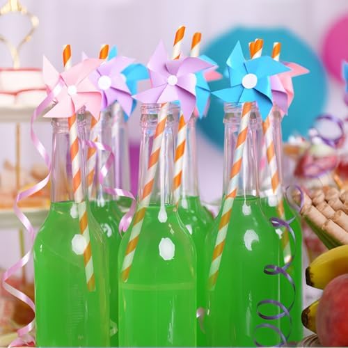100 Packs Orange Biodegradable Striped Paper Straws, Disposable Drinking Straws for Birthday Carnival Summer Pool Party Wedding Baby Shower Halloween Christmas Party Decoration Supplies