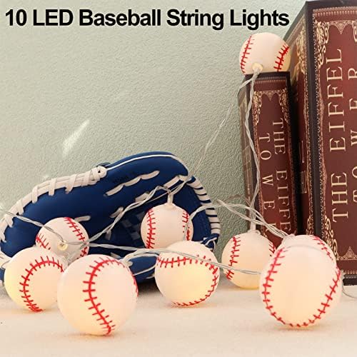 Yayfazy Baseball Decorations String Lights, Timer Battery Operated 6.5ft 10LED Room Decor,Baseball Ornaments for Christmas Tree, Boys Bedroom, Sports Theme Party Favors, Christmas Gift for Kids
