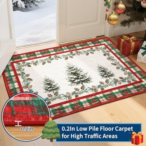GarveeHome Checkered Christmas Kitchen Runner Rug Red 2x8 Runners for Hallways Non Slip, Washable Christmas Tree Print Floor Runner Rugs Stain Resistant Low-Pile Long Carpet for Entryway Bedroom