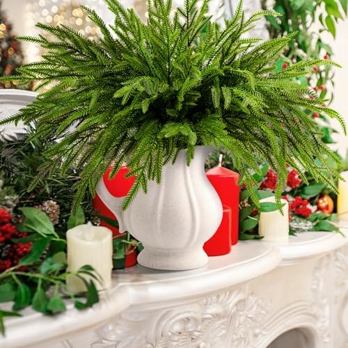 10 Pcs Christmas Norfolk Pine Branches, 19" Extra Length Artificial Xmas Branches Plants Pine Needles, Fake Greenery Norfolk Pines Stems Sprigs for DIY Craft Garland Home Garden Decor