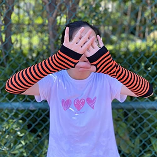 SYAYA Striped Fingerless Gloves for Women Men, Gothic Arm Warmers Winter Fashion for Cosplay & Goth & Punk Emo U-S-A1W