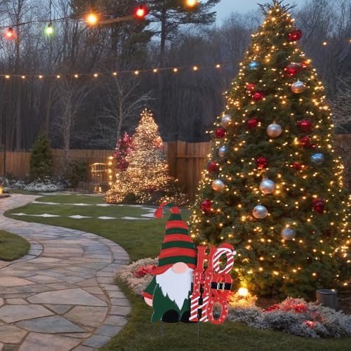 YEAHOME Christmas Outdoor Decorations, Metal Gnome Decorative Garden Stakes for Outdoor Christmas Yard, Xmas HOHOHO Yard Signs for Outside Garden Porch Lawn Pathway Decor