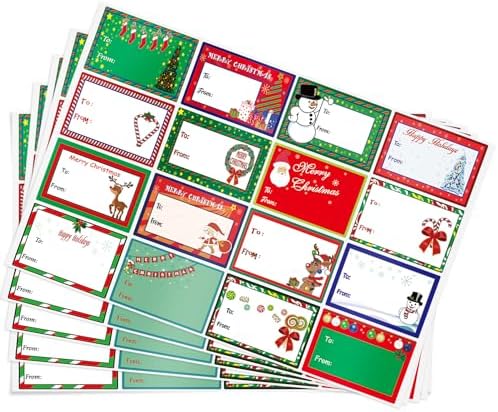 160PCS Christmas Tags Labels, 16 Design Self Adhesive Gift Stickers Name Tags with Santa Snowmen Xmas Tree Reindeer Bells Holiday Decorative Tags for Christmas Presents
