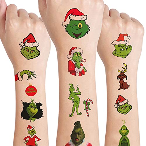 12 Sheets Christmas Temporary Tattoos for Kids, Christmas Party Decorations Winter Christmas Party Supplies for Kids Boys Girls Fake Tattoos Stickers Xmas Party Favors Gifts Holiday Tattoos