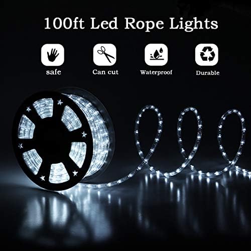 100Ft LED Rope Lights, 1080 LEDs Waterproof Rope Lights, 110V Cuttable Connectable Rope Lights Waterproof Decorative Lighting for Indoor/Outdoor, Halloween and Christmas Decorations(Cold White)