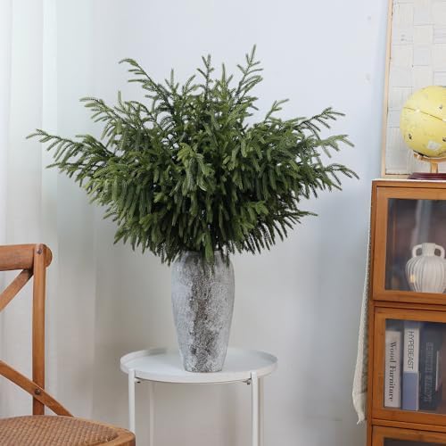 Real Touch Norfolk Pine Branch - 36" Artificial Christmas Green Plants Branches Faux Greenery Stem Fake Pine Picks for DIY Crafts Garland Wreath Xmas Indoor Outdoor Home Decor (8 Pcs)