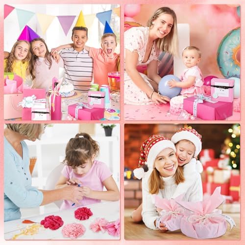 120 Sheets Pink Tissue Paper for Gift Bags, Assorted Pink Gift Tissue Paper Bulk for Art Crafts Packaging Gifts Wrapping Baby Shower Wedding Birthday Christmas Decorations, 14 x 20 Inch