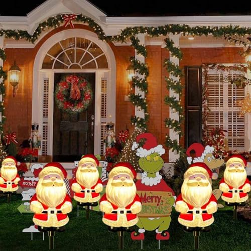 Upgraded 6-Pack Solar Christmas Garden Stake Lights, Outdoor Waterproof Solar Santa Claus Garden Stake Christmas Pathway Lights for Christmas Decorations Garden Lawn Pathway Patio (8 Modes)