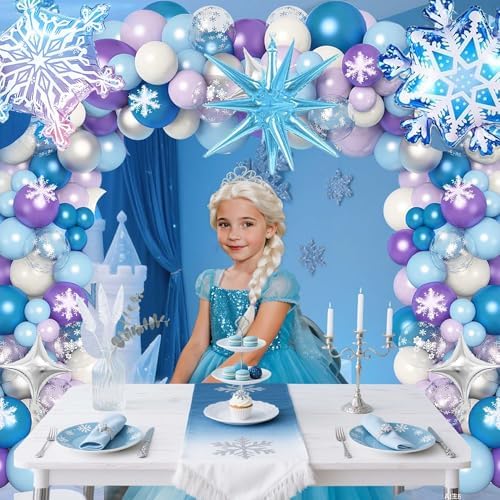 Frozen Balloon Arch Kit,Blue Purple White Balloons Arch Garland,Frozen Birthday Party Decorations For Girls,Cartoon Theme Party Supplies