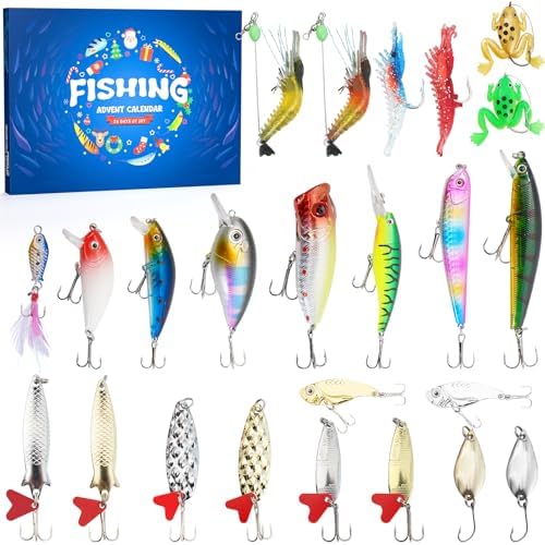 Fishing Advent Calendar 2025,24 Days Fishing Lure Advent Calendar Christmas Countdown Gift Advent Calendars Gifts for Adult Men Teen Boys