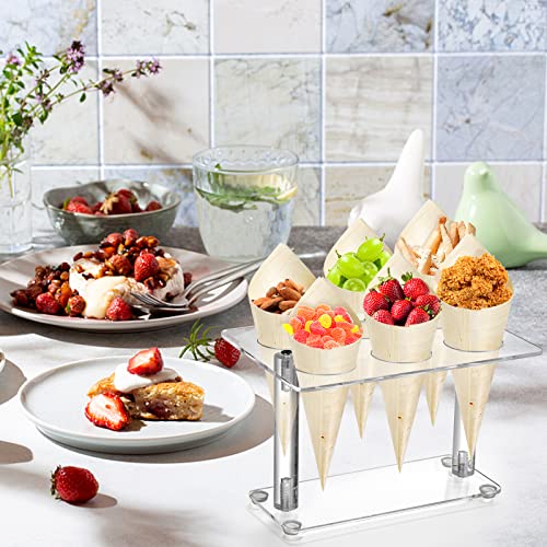 Youeon 2 Pack Acrylic Ice Cream Cone Holder with 6 Holes, Clear Waffle Cone Holder Stand, Sushi Hand Roll Stand for Wedding, Birthday, Christmas, Thanksgiving, Party or Buffet, Easy to Assemble