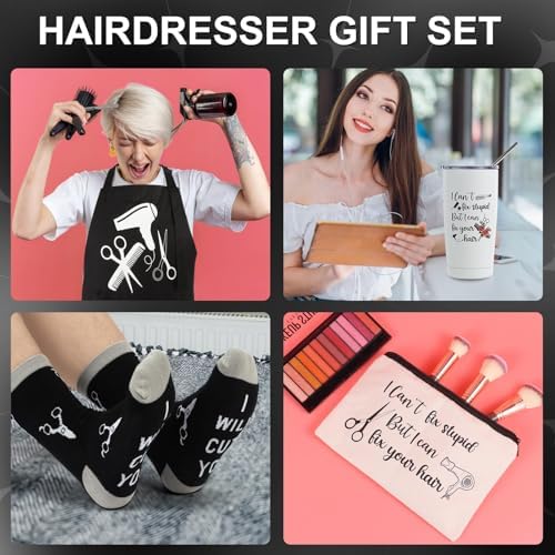10 Pieces Hairdresser Gifts Set for Women Hair Stylist Appreciation Gift Set Christmas Gift with Tumbler,Socks,Makeup Bag,Keychain,Candle,Scissor Hair Clips,Apron,Greeting Card (Tumbler)